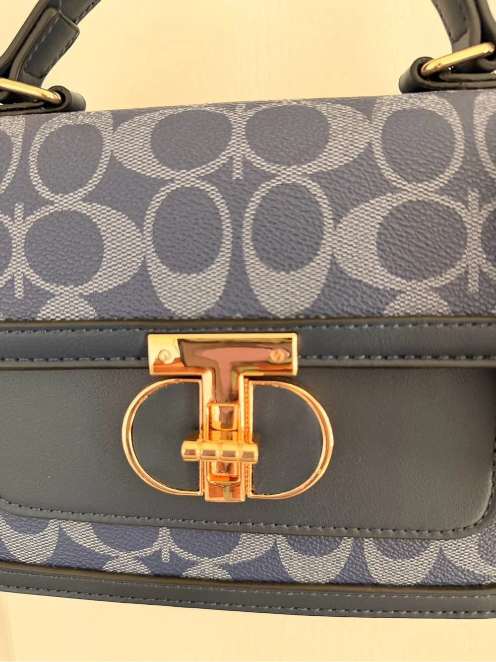 Navy Signature Pattern Crossbody Satchel with Top Handle
